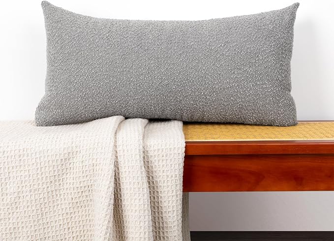 JoraLion 12x24 inch Boucle Lumbar Pillow Cover, Light Gray Woven Texture Neutral Long Pillow Cover Breathable Cushion Case for Couch Sofa Bed Living Room Home Decor (Cover Only)