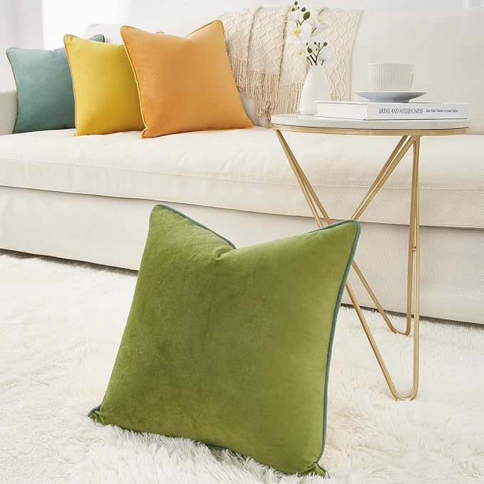 MONDAY MOOSE Decorative Throw Pillow Covers Cushion Cases, Set of 4 Soft Velvet Modern Double-Sided Designs, Mix and Match for Home Decor, Pillow Inserts Not Included (18x18 inch, Yellow/Green)