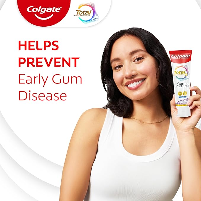 Colgate Total Active Prevention Gum Protect Whitening Toothpaste, 3 Pack, SLS Free Gingivitis Toothpaste for Bleeding Gums, Redness, Inflammation, Irritation, and Sensitivity, 3.0 oz