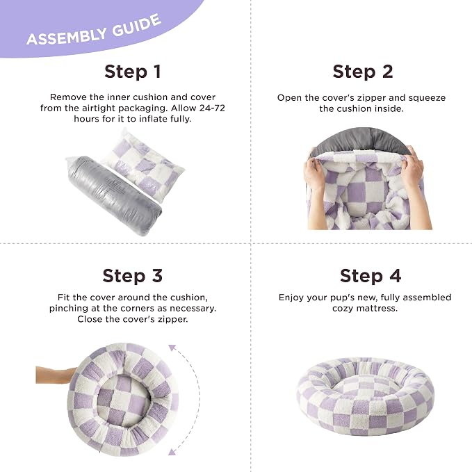 LE SURE Shown on TV Jacquard Donut Cute Small Dog Beds,Purple 23x23x7in | Orthopedic Calming Cat Sofa Indoor,Original Design Pattern,Washable Cover,Home Decor as Gift for Pet ,Anti Slip Bottom