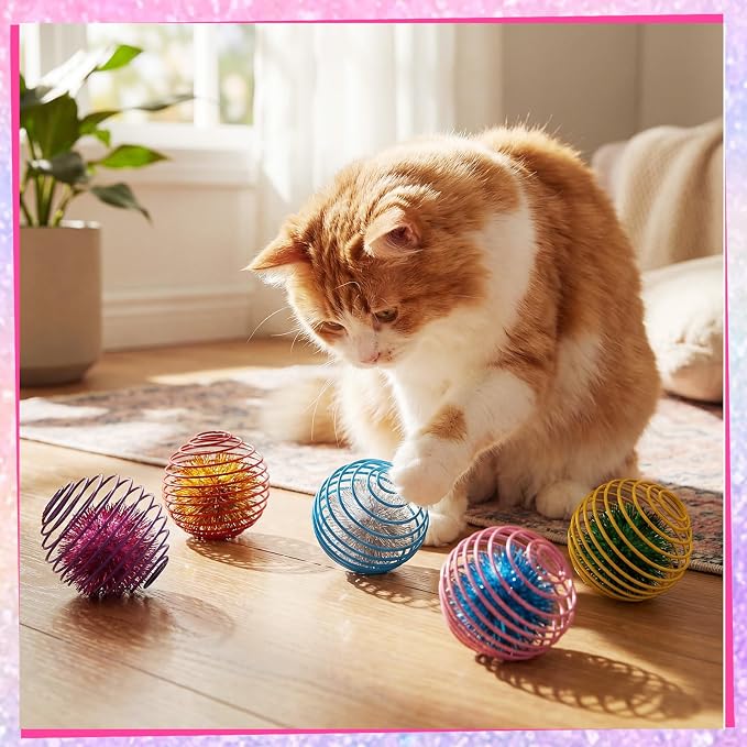 Jecery 5 Pcs Cat Toys Spring,Glitter Balls,Multicolor