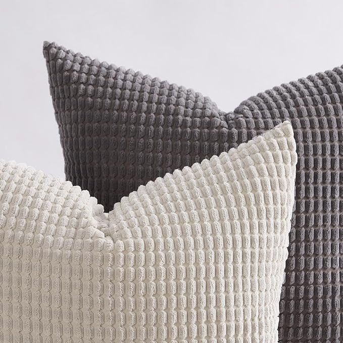 Topfinel 4 Packs Grey Decorative Throw Pillow Covers 26x26 Inch for Living Room Couch Bed Sofa, Boho Western Farmhouse Home Decor, Square Soft Moss Corduroy Fall Cushion Case 65x65 cm
