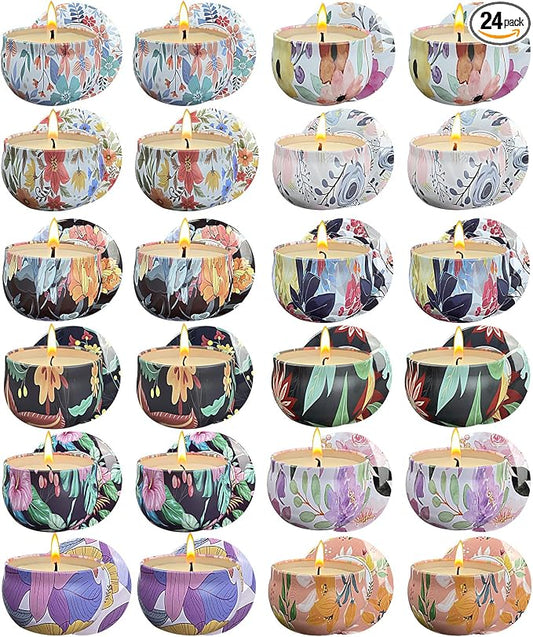24 Packs Scented Candles Gift Set, Fragrances Candle for Women, 2.5 OZ Portable Jar Candle for for Spa, Yoga, Bath, Aromatherapy, Stress Relief, Floral Pattern