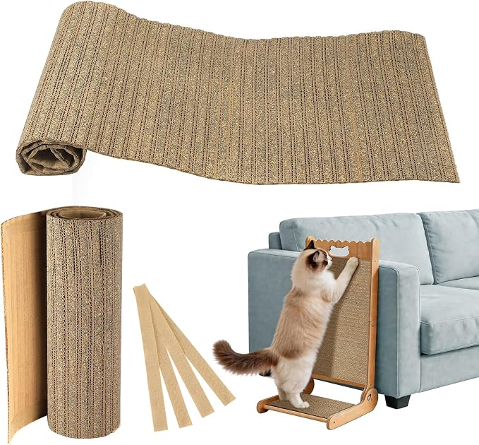 Natural Cork Cat Scratcher Mat with No Pre-Applied Adhesive, Bonus Hook-Loop Tape Included. Replacement for Cat Post, Scratcher, Ramp, Cat Whell and Pet Supplies. (Smoke Gray, 39.4 x 11.8 Inch)