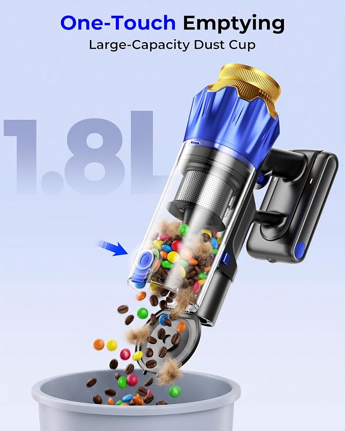 Cordless Vacuum Cleaner, 650W 55KPa Powerful Suction, 70Mins Self-Standing Stick Vacuum with Anti-Tangle Brush, Touch Screen & 1.8L Dust Cup, Vacuum Cleaners for Home, Pet Hair, Carpets & Hard Floors