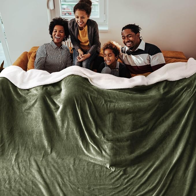 Bedsure GentleSoft Sherpa Fleece Cal King Blankets for Bed, Non-Heated, Thick and Warm Oversized Throw for Women and Men, Soft Fuzzy Plush Large Blanket for Winter, Olive Green, 112x98 Inches
