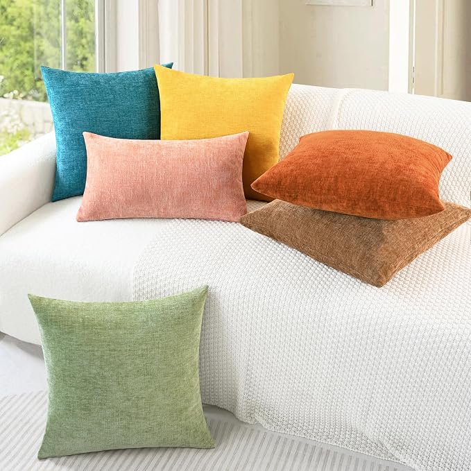 CaliTime Decorative Couch Throw Pillow Covers 20 X 20 Inches Apricot Brown | Pack of 2, Cozy Chenille Cushion Cases for Sofa Bed Living Room Farmhouse Home