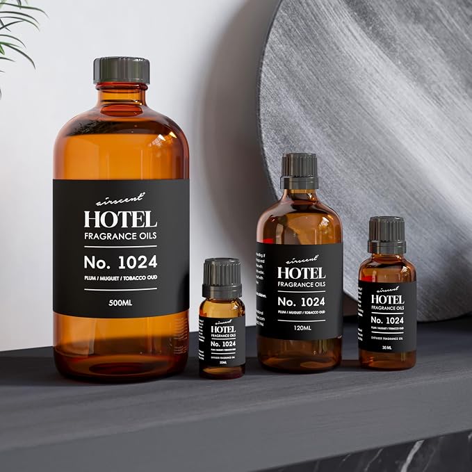 AirScent Hotel Diffuser Oil No. 1024 Inspired by the JW M Hotel - 30 ml | Plum Muguet Tobacco Oud - Premium Fragrance Oil for Ultrasonic and Waterless Diffusers and Crafting - 1 fl oz Bottle