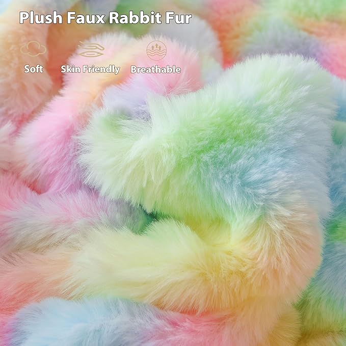 LIFEREVO Luxury Fluffy Faux Rabbit Fur Throw Blanket 60x80, Rainbow | Plush Fuzzy Bubble Lap Throw for Couch Sofa Office, Soft Cozy Tie Dye Furry Bed Blanket Home Decor, Washable & Skin-friendly