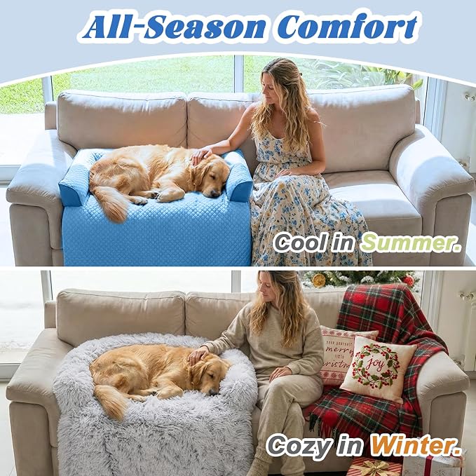 GGIB Cooling Dog Bed Mat with Bolster Pillow Washable Dog Couch Cover Breathable Summer Pet Couch Bed Protector Indoor(Extra Large, Cooling Blue)