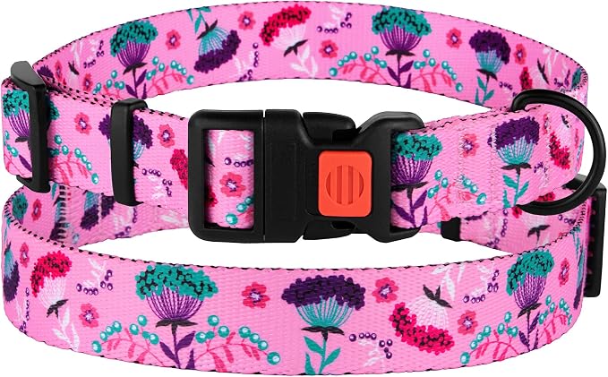 Nylon Dog Collar Floral Pattern Pink 12-16 inch