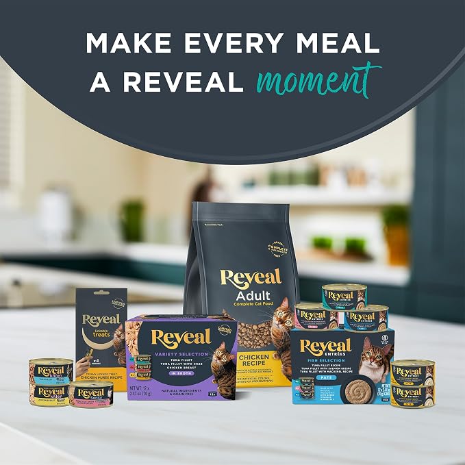 Reveal Tuna Fillet & Crab in Broth Wet Cat Food 24-Pack 2.47 oz Cans | 100% Natural, High Quality Protein, Limited Ingredient, Grain Free, Complementary Food, No Fillers, No Artificial Additives