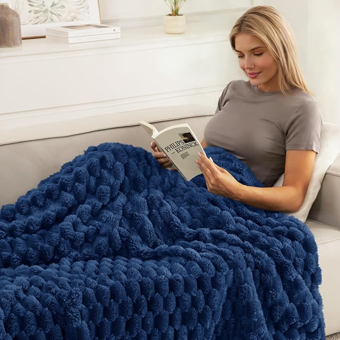 Whale Flotilla Soft Fleece Queen Size Bed Blanket 3D Jacquard, Navy Blue | Lightweight Breathable Coverlet Bedspread for All Seasons, Super Cozy Plush Fluffy Fuzzy Decorative Blanket for Bed, 90"x90"