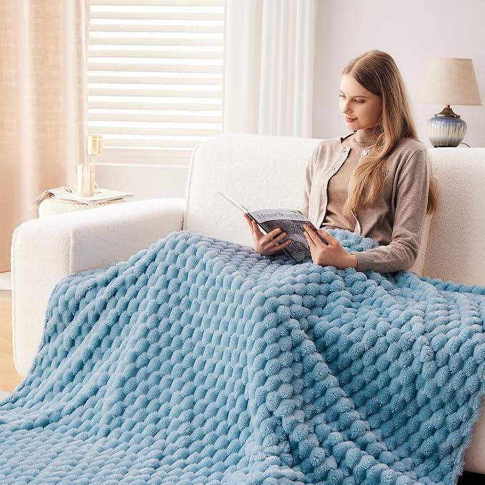 NEWCOSPLAY Fleece Clouds Cozy Throw Blanket for Couch, Blue, 50"x60" | Premium Silky Flannel Blanket, Soft Lightweight Fluffy Throw Blanket for Bed Sofa Decor, Gift for All Season Use