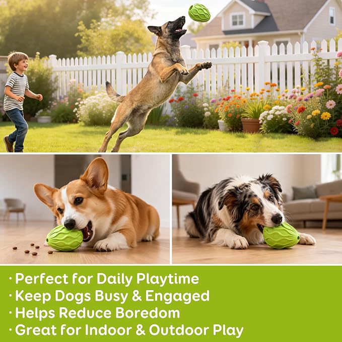 Interactive Treat Dispensing Dog Toy, Natural Rubber Chew Toy for Aggressive Chewers, Stuffable Treat Toy for Large & Medium Dogs, Mental Stimulation for Dogs, Boredom Relief, Green