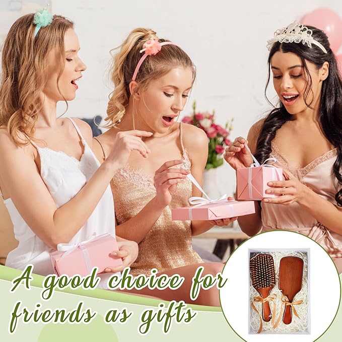 Tessco for you 12 Pcs Bamboo Hair Brushes Bulk Wooden Paddle Brush Scalp Massage Bristle Anti Static Engraving DIY Gifts for Women, Party, Wedding(9.65'' X 3.35'',Deep Brown-black)
