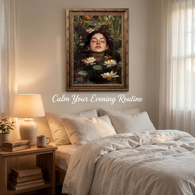 Vintage Gold Framed Gothic Wall Art, Ophelia Inspired Woman Portrait Print | Dark Academia Romantic Victorian Oil Painting Canvas Print Picture Wall Decor for Living Room Bedroom Office, 12x16 Inch