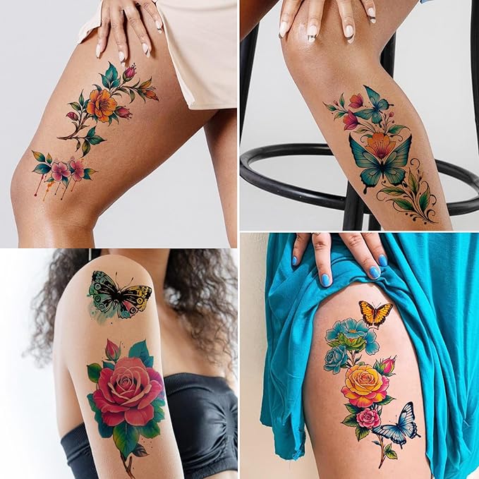 Tazimi 3D Large Watercolor Flower Temporary Tattoos For Women Watercolor Roses Flower Butterfly Sunflower Daisy Tattoos Sticker Girls Adults Waterproof Realistic Arm Body Colourful Tattoos
