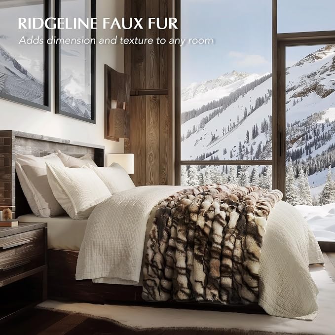 Faux Rabbit Fur Bubble Throw Blanket, 50"x60", Beige & Gray | Ultra Soft, Luxury Faux Rabbit Fur Throw, Thick Warm Bubble Blanket, Cozy Fluffy Reversible, for Bed, Couch, Chair, Sofa