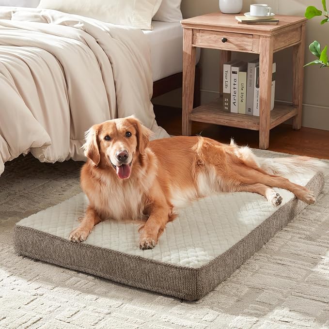 JOEJOY Orthopedic Dog Bed for Small Dogs, Washable Dog Crate Bed Small Sized with Removable Cover, Egg Memory Foam Pet Beds, Beige, 23"x17"