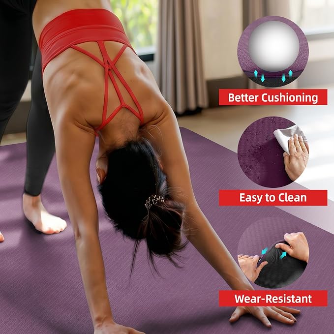 Extra Large Yoga Mat – 72"x48" or 78"x57", 1/4"–1/2" Thick Mat for Women & Men, TPE Non-Slip Pilates Mat for Home Gym, Yoga, Stretching, Meditation