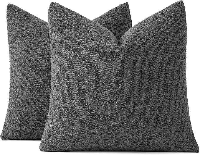 MIULEE 22x22 Decorative Euro Sham Boucle Couch Pillow Covers Charcoal | Set of 2 Textured Neutral Throw Pillow Covers, Accent Solid Pillowcases, Sofa Living Room Home Decor
