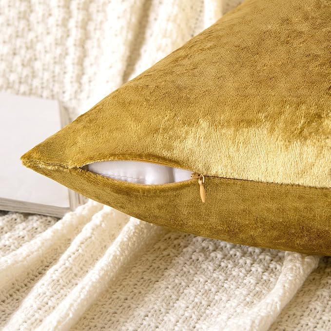 MIULEE 12x20 Inch Lumbar Velvet Throw Pillow Covers Golden | Pack of 2 Soft Solid Decorative Pillow Covers, Modern Luxury Home Decor, for Chair Couch Sofa Bedroom Livingroom
