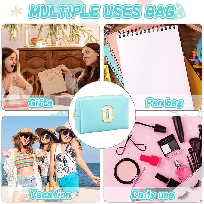 URSKYTOUS Gifts for Girls Initial Makeup Bag Personalized Cosmetic Bag with Zipper Cute Travel Toiletry Bag Waterproof PU Preppy Makeup Pouch Birthday Gift for Teen Girls Women(Blue O)