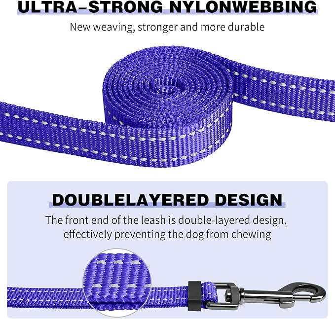 Kazazoo Hands-Free Dog Leash Adjustable Length 5-8 Ft,Crossbody & Waist for Dog Walking, Running for Small Dogs with Reflective Strips, Ballistic Nylon, Waist Belt, Lightweight Blue