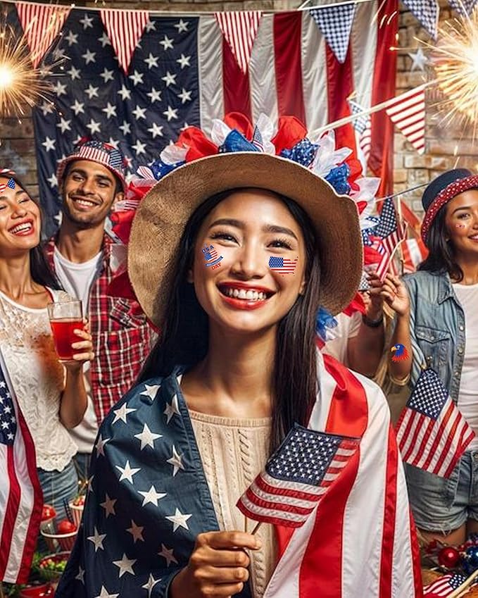 Fourth of July Decorations Tattoos, 10 Sheets 119 Styles 4th of July Temporary Tattoos for Kids Adults, Red White and Blue Party Supplies, USA Flag, Independence Day Favors, Memorial Accessories