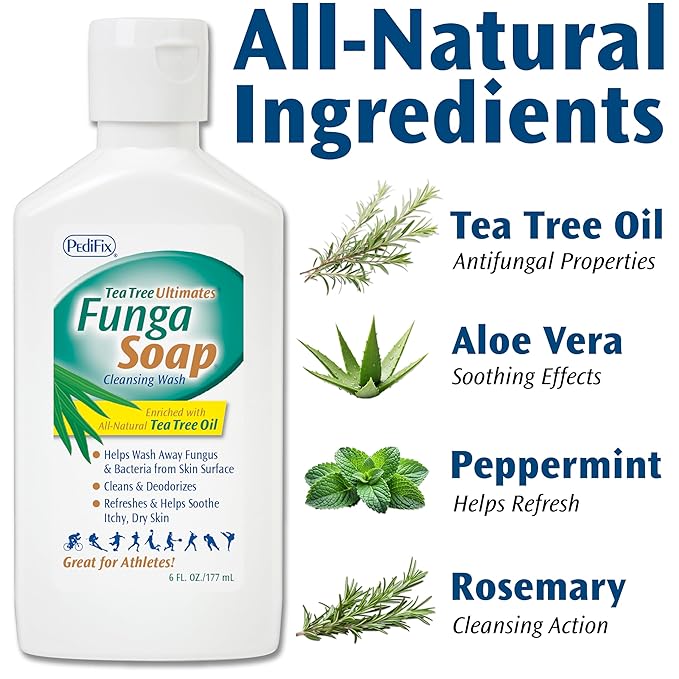 PediFix FungaSoap Tea Tree Cleansing Wash – Antifungal Body Wash & Foot Soap – All-Natural Tea Tree Oil Cleanser for Athlete’s Foot, Ringworm, Jock Itch, Body Odor & Fungus - 6 fl. oz