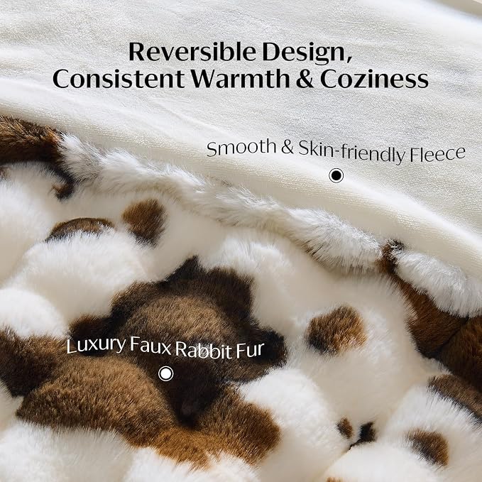 DOWNCOOL Faux Fur Throw Blanket for Couch, Ultra Soft Fluffy Fuzzy Plush Bubble Blanket for Sofa Bedroom Living Room, Cozy Warm Luxury Fleece Minky Blanket, 50x60 Inches Cow Print-Brown