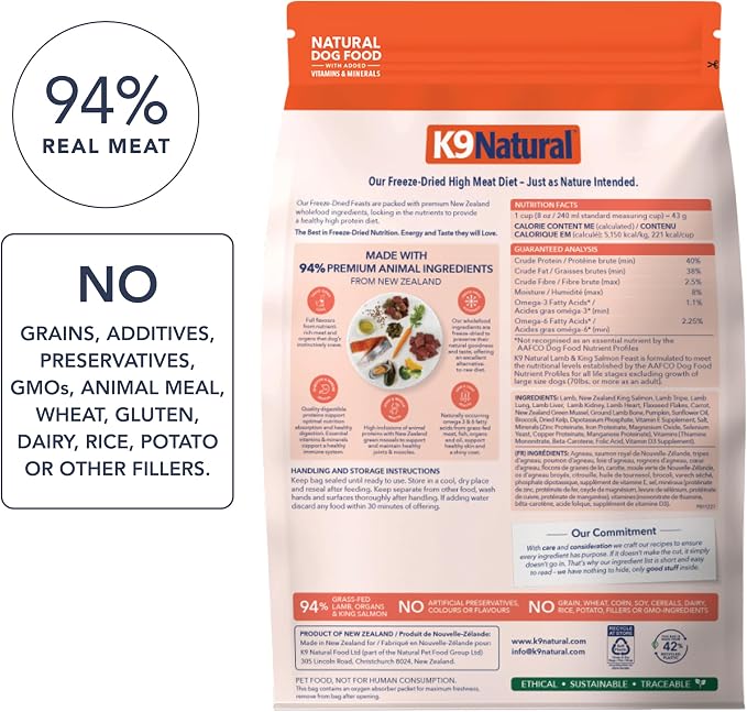 K9 Natural - Freeze Dried High Protein Grain-Free Dog Food Or Topper