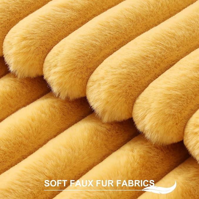 Pallene Faux Fur Decorative Throw Pillow Covers 24x24 Set of 2, Yellow | Luxury Plush Texture, Striped Design, Cozy Soft Touch, Modern Home Accent Decor for Couch, Sofa, Bed, Living Room