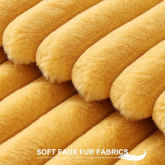 Pallene Faux Fur Decorative Throw Pillow Covers 16x16 Set of 2, Yellow | Luxury Plush Texture, Striped Design, Cozy Soft Touch, Modern Home Accent Decor for Couch, Sofa, Bed, Living Room