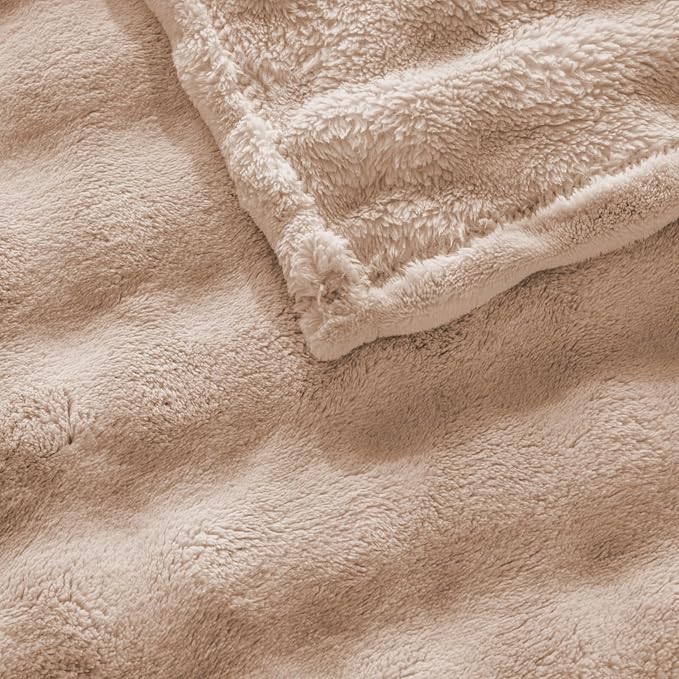 Brown Faux Fur Throw Blanket for Couch, Soft Fluffy Bubble Blanket for Bed Sofa, Thick Warm Plush Fuzzy Rabbit Fur Blanket for Neutral Home Decor, 50"X 60"
