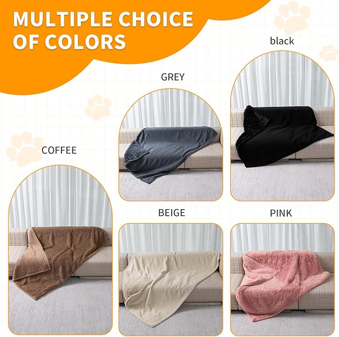 Pet Blankets Waterproof Fluffy Fleece Blanket Cat Dog Blankets Liquid Pee Proof Throw Blanket Reversible Furniture Protector Cover Washable for Couches Beds Sofa 57"x40" Grey