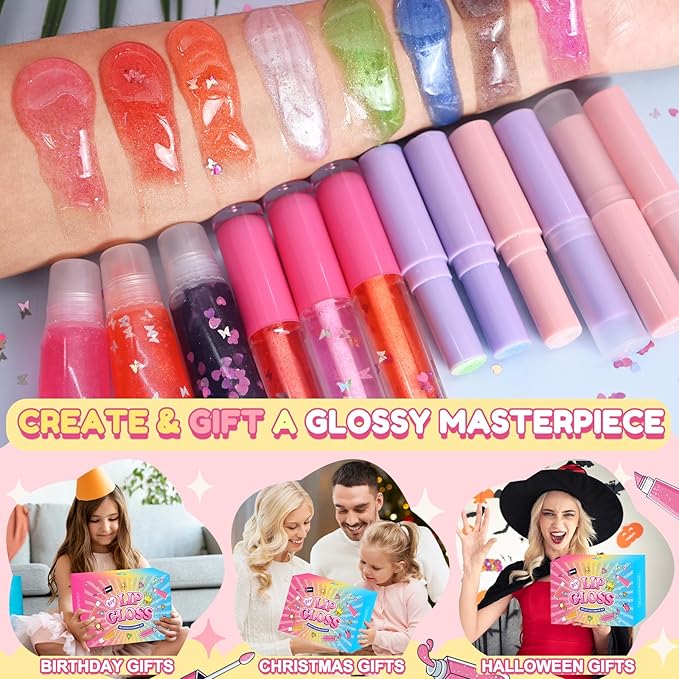 JCOOS Lip Gloss Making Kit and Lip Balm Making Kit, Make Your Own Lip Gloss Kit, Lip Balm Kit, Lipgloss Tubes, Moisturizing Base, Glitter, Kids Makeup Lipgloss Sets for Girls, Fun Stuff for Teens Gift