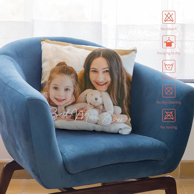 Easycosy Custom Velvet Pillow with Picture & Text, Two-Sides Customized Photo Pillowcase, 18"x18" Personalized Pillow Cover with Photo, Custom Gifts for Mom Mother's Day (Optional Pillow Insert)