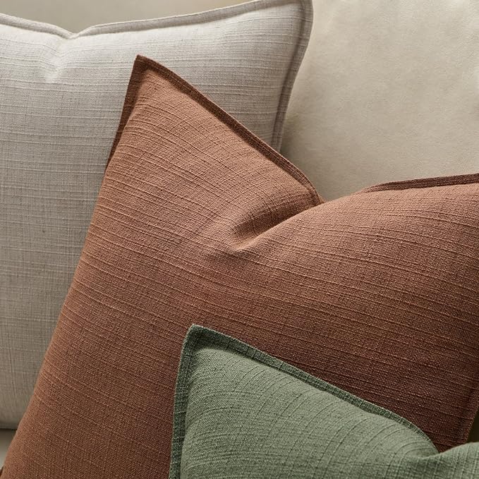 MIULEE Fall Thick Textured Rust Euro Sham Throw Pillow Covers 26x26 Inch | 2 Pack, Terracotta Decorative Linen Blend Pillow Cover, Flange Edge Design, Farmhouse Modern Boho, Bed Couch Home Decor