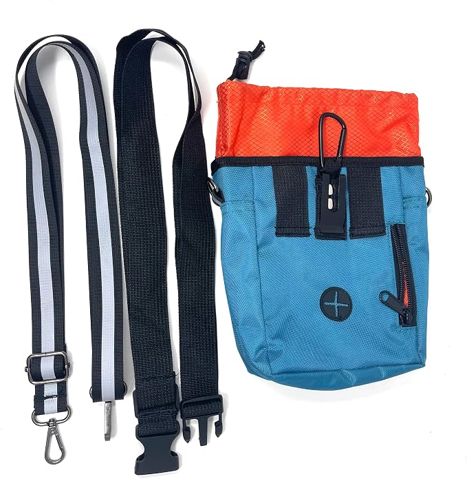 Jalousie Dog Training Pouch with Training Clicker and Water Bowl - 5 Ways to Wear - Carry Toys, Treats for Positive Reinforcement - Built-in Poop Bag Dispenser (Teal)