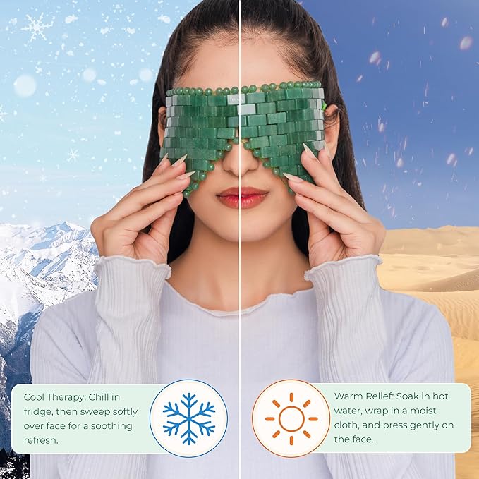 TeraRX® Jade Eye Mask for Facials – Authentic Jade Mask Beaded Facial Eye Covers with Adjustable Straps for Relaxation & Skincare – Natural Stone Relief for Puffiness, Dark Circles & Facial Tension
