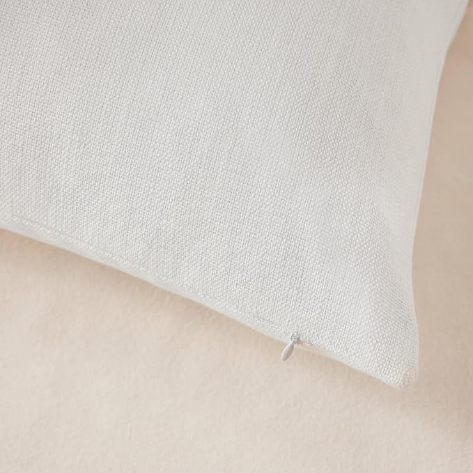 Rustic Linen Lumbar Pillow Covers Set of 2, Off White 12x20in | Textured Pillow Case, Rustic Cotton Linen Fabric, Modern Farmhouse Cushion Covers for Sofa Bed Living Room Home Decor