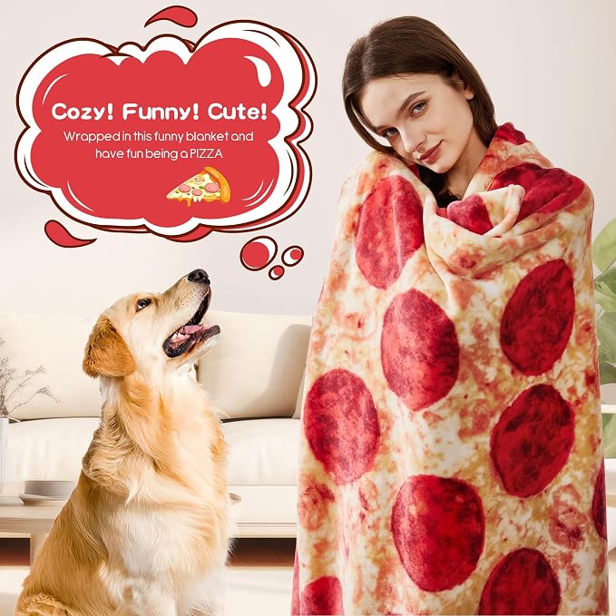SeaRoomy 71 in Pizza Blanket, Novelty Funny Food Throw Blanket | White Elephant Gifts, Gag Gifts For Teen Boys & Girls, Novelty Christmas Birthday Presents, Double Sided, Soft Flannel