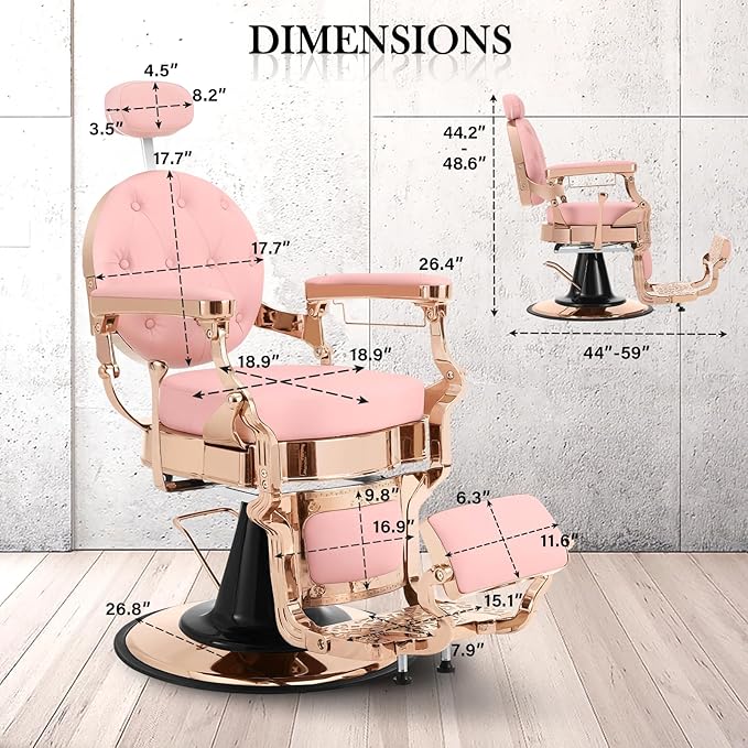 Vintage Barber Chair for Barbershop, Heavy Duty Recline Hair Salon Chair for Home Hair Beauty Stylist, Professional Salon Spa Shampoo Equipment, Supports up to 550lbs & 360° Swivel, Rose Gold