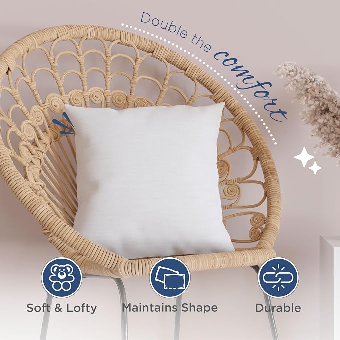2-Pack Decorative Throw Pillow Inserts 20" x 20" – Soft, Supportive & Fluffy Cushion Fillers – Cotton Blend Cover with Plush Polyester Fill – Perfect for Sofa, Bed & Living Room – White