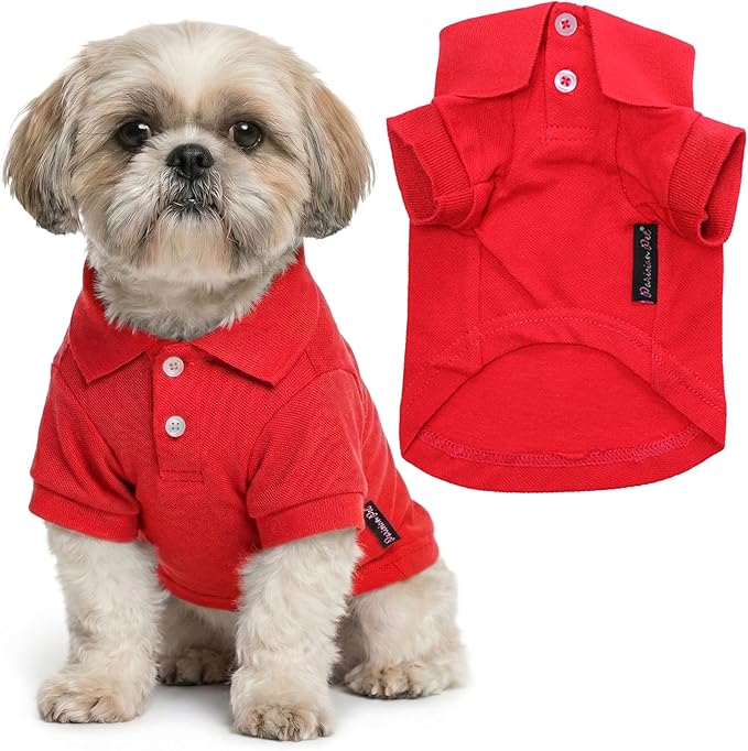 Parisian Pet Dog Polo Shirt – Classic Red Cotton Pet Apparel with Collar & Buttons, Soft Breathable Puppy T-Shirt, Cute Dog Clothes - Ideal Summer Clothes for Medium Dogs - Shirts for Dogs Boy Girl