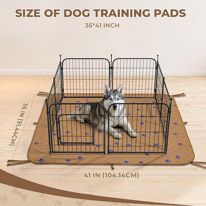 Fostanfly Washable Dog Pee Pads, Ultra-Absorbent, 36"x41"-2 Pack, Brown | Leak-Proof, Waterproof, Non-Slip, Large Reusable Pee Pads for Puppy Potty Training, Crate and Playpen with 8 Tie Straps