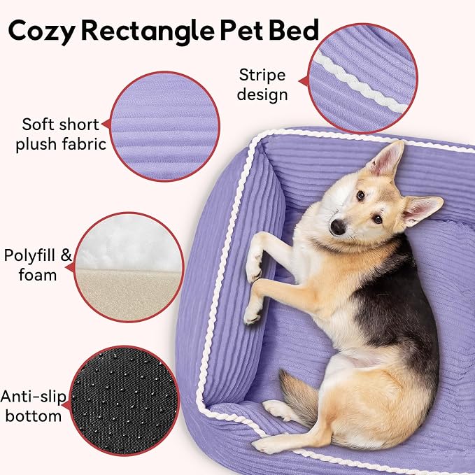 Zerbuger 25in Violet Rectangle Cat Dog Bed Machine Washable Sleeping Sofa | for Large Medium Small Pets Indoor Outdoor, Non-Slip Bottom Soft Puppy Bed Durable Orthopedic Calming Pet Cuddler