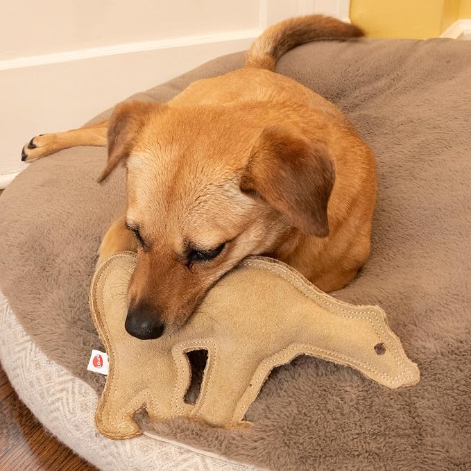 SPOT Dura-Fused Leather Bear Dog Toy – Durable Real Leather & Jute Chew Toy with Squeaker, Double-Stitched for Moderate Chewers, Medium & Large Dogs, 11.5in